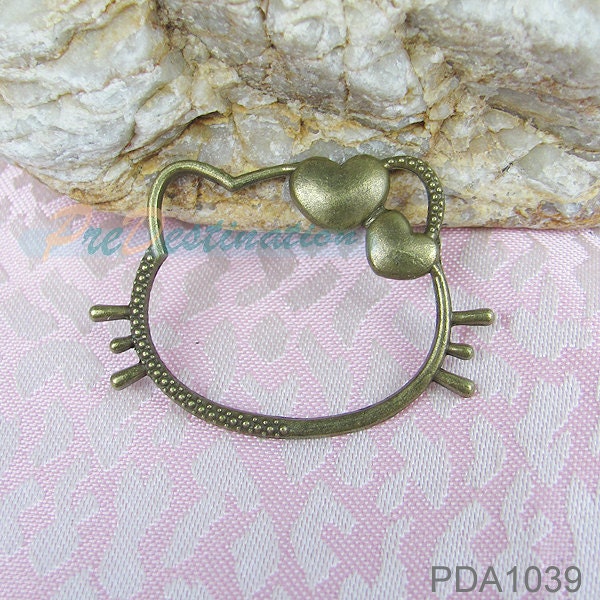 6 pcs Antique Brass Cat Charms 46X32mm Hello Kitty Pendant Fittings, Cat Shape Jewelry Findings, Antique Brass Casting Accessories
