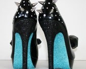 High heel peeptoe shoes with spikes and glitter sole