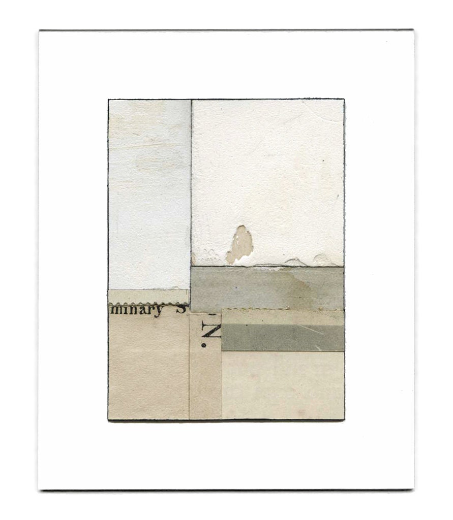 abstract collage - S.N. Preliminary - framed original art, white, minimalist