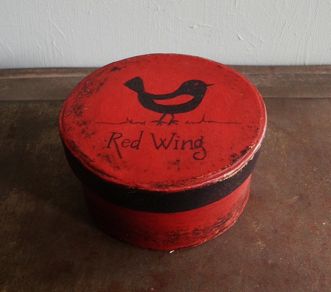 TREASURY - Red Wing, Folk Art, Primitive, Rustic, Red Wing Black Bird, Country, Americana, Hand painted box
