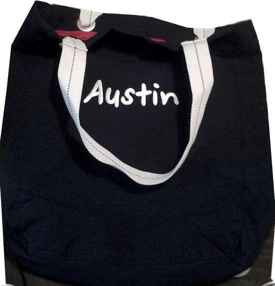 Personalized Monogram Embroidered  Tote Bag Purse Beach Book  Turquoise,  Black, Red, Purple, Orange, Lime, Navy, Hot Pink