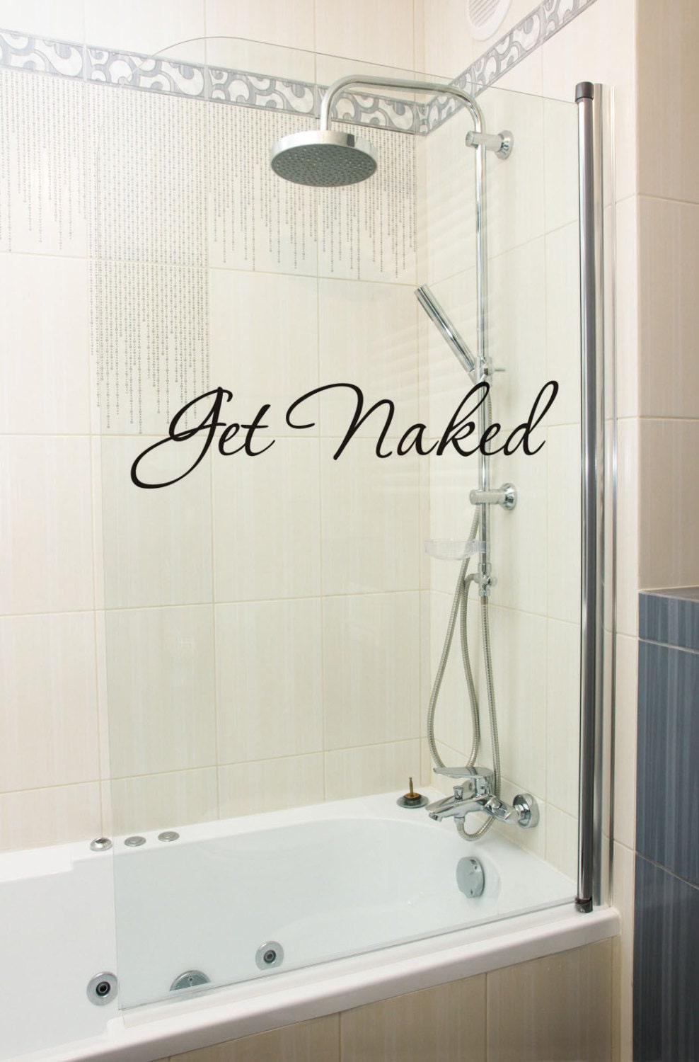 Get Naked - Bathroom Shower -  Art Wall Decals Wall Stickers Vinyl Decal Quote Wall Decal