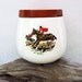 Pipe Tobacco Humidor, Pottery Jar, Hunting Scenes, Ceramic Container, Horses, Dogs / Red / Brown / Black