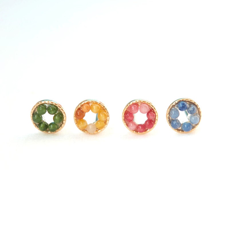 Tiny Donut Studs / choose your color / Green, Yellow, Coral and Blue 4 colors