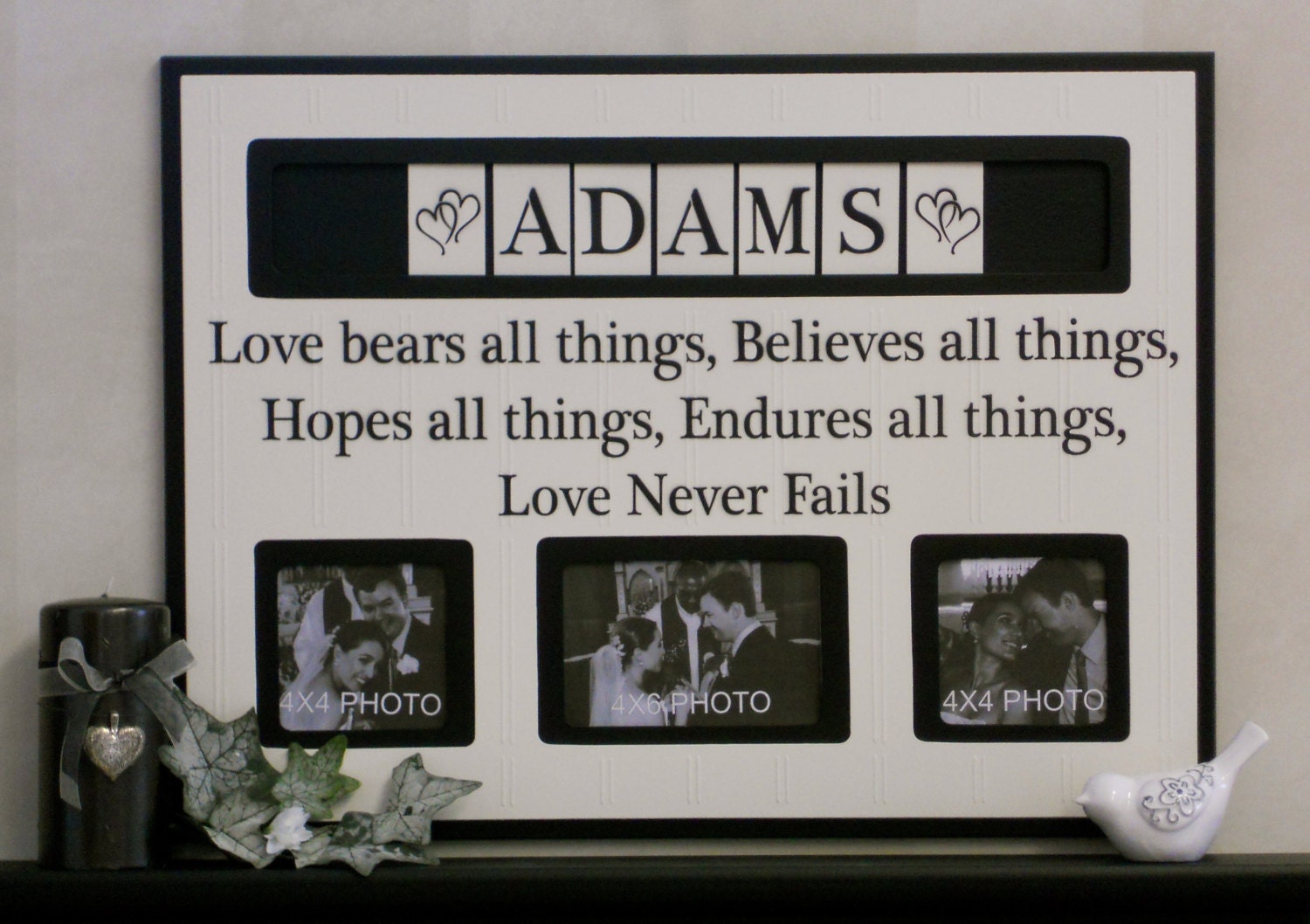 Personalized Family Name Photo Frame Custom Wedding Gift, Anniversary Love Father Mother Parents Quote Guest Book Frames Engagement - Black