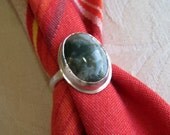 Moss Agate in Argentium Sterling Silver Ring, Size 9