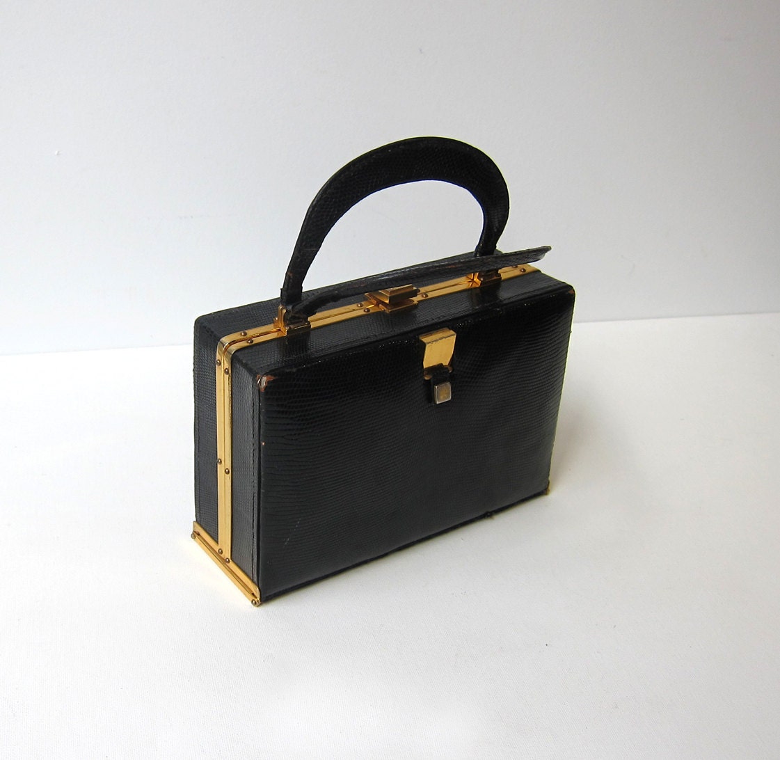 Vintage mid century designer Lederer of Paris lizard skin box handbag