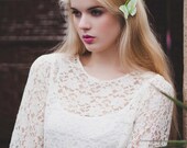 Cream floral lace dress 60s long sleeve A/W mini dress fall size S-M
