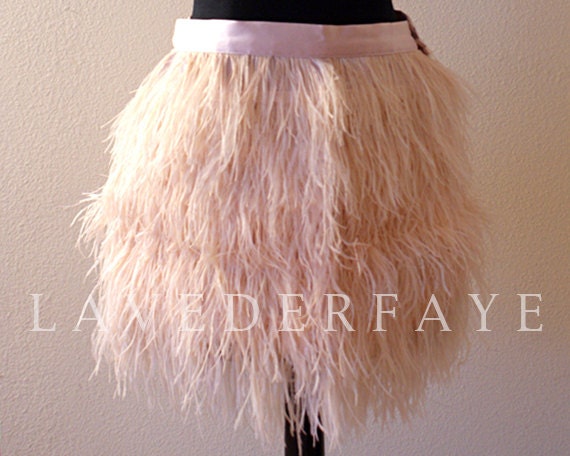 Couture Blush Pink Ostrich Feather Skirt - Laveder Faye - Made to Order - Custom Size/Color/Style Options Available