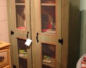 Reclaimed Sage Milk Chalk Paint Country Hoosier Pie Safe Cabinet Cupboard w Chicken Wire (FB) (Call for a ship quote)