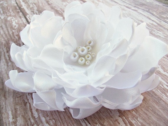 White Satin Dahlia Bridal Headband, Fascinator, Brooch, Hair Piece, Headband, Flower Girl Headband