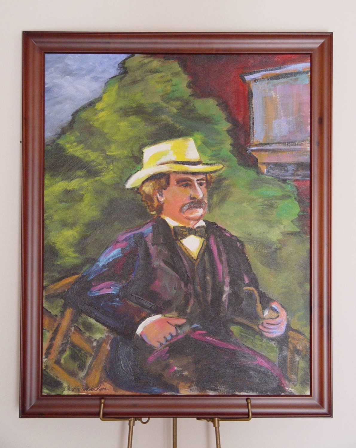 Mark Twain - Samuel Clemens Painting ART - Acrylic Portrait With Pipe - Framed