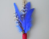 Cat Toy Red and Blue Feather Flier with Catnip and Bell