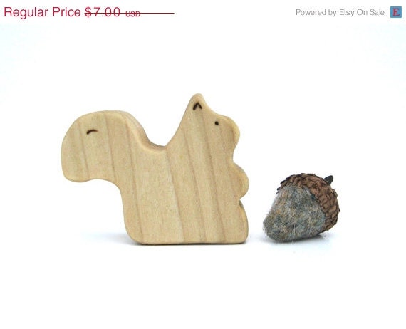 3 DAY SALE - Squirrel & Acorn Toy - Handmade Toy - Wood Toy