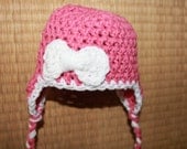 Crochet Baby Earflap Hat - Baby Ear Flap Hat - Baby Girl Beanie - Newborn - 12 months - Bow Hat -  Made to Order - You choose the colors