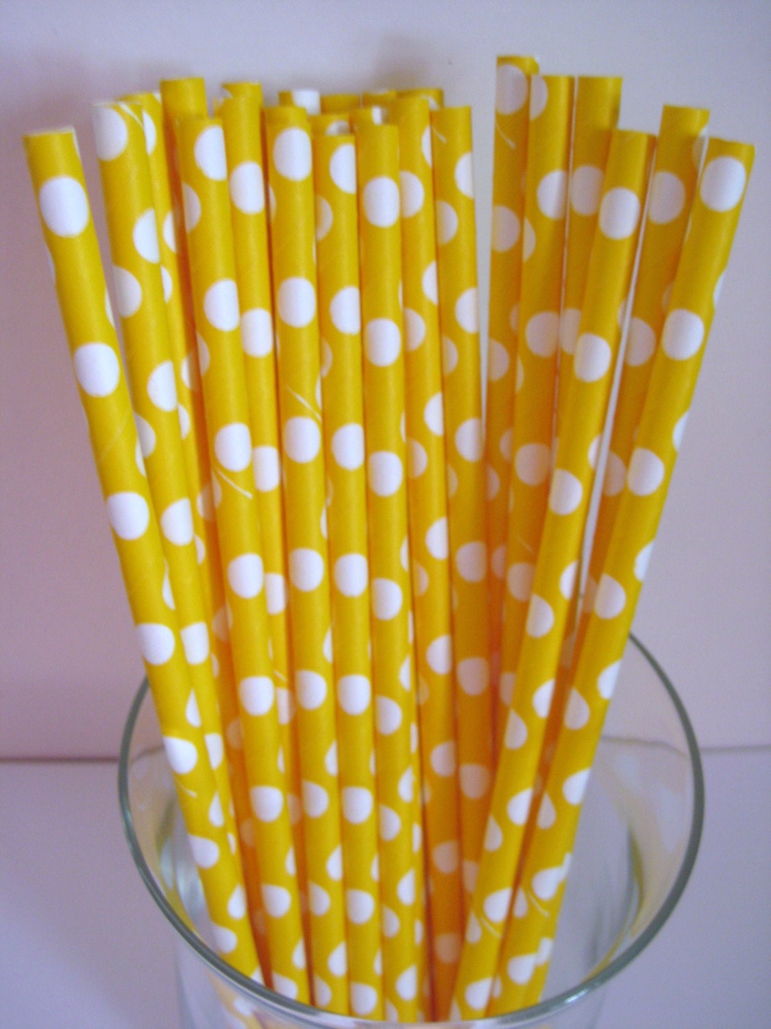 25 Yellow & White Polka Dot Retro Party Paper Drinking Straws A190
