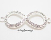 1 Rhinestone Infinity Eight Connector Charm Silver Plate 4313