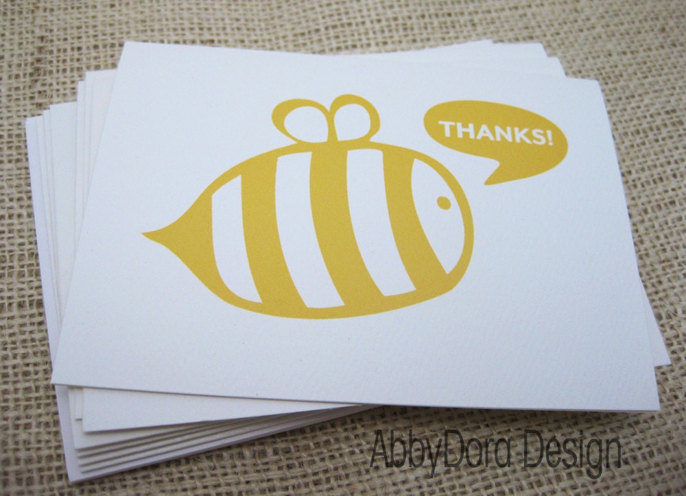 Thank You, Bumble bee, Yellow, Bee Art, Note cards - Set of 6