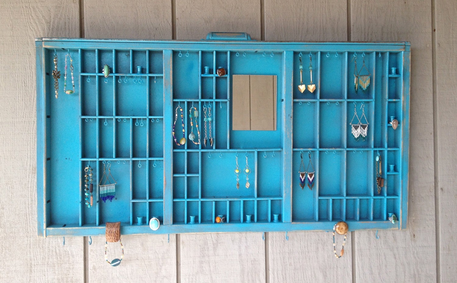 Turquoise Letterpress Jewelry Holder with Owl