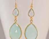 Aqua Blue Chalcedony Earrings - Blue Topaz earrings - Gemstone earrings - Gold drop earrings - Dangle Earrings Mother's Day Gift