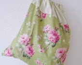 Shabby Chic Laundry Bag. Lingerie Bag. Nostalgic Roses and Ticking Stripe. Cath Kidstonesque. Green. Pink. Drawstring Bag - PeriDotbyDuni