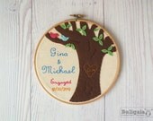Wedding gift Embroidery hoop art  wedding, engagement, love tree, memento, keepsake,  customized personalized wedding gift made to order