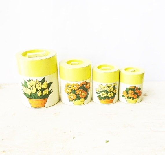 Vintage Yellow Flower Mid Century Made in Japan Canister Set