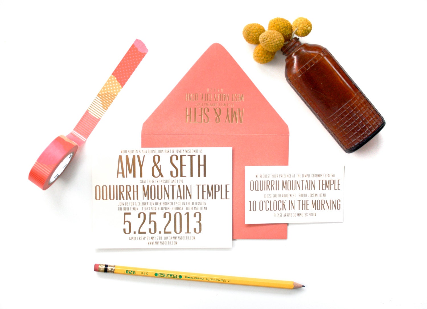 Gold Foil Spring Wedding Invitation SAMPLE