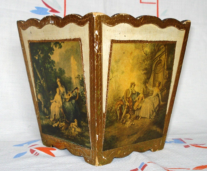 Vintage Italian Florentine Wood Planter Box with Scenes