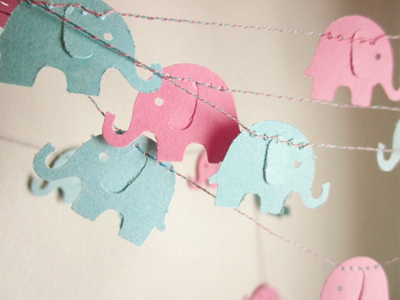 Elephant Garland - Baby Shower Garland - Baby Room Decoration -  Baby Pink and Blue Elephants