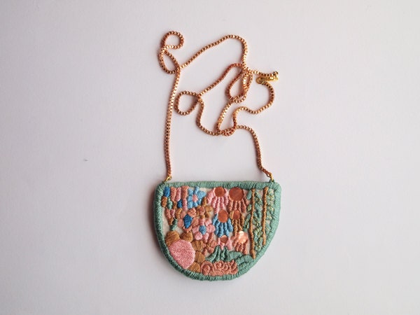 Flowers and algae, embroidered necklace