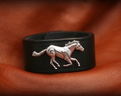 Handmade Leather Bracelet with Running Horse Concho