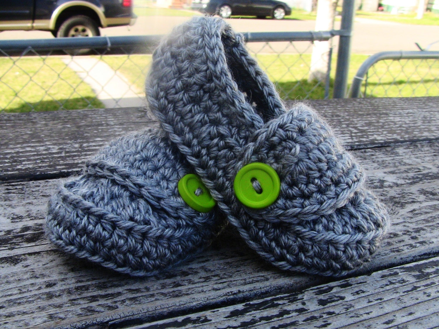 Crochet Infant Button Loafers Shoes Baby Booties Gray Green