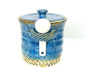 Coffee Canister / Handmade Wheel Thrown Pottery in Brown and Blue / Made to Order