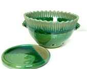 Berry Bowl with Saucer / Ready to Ship / Handmade Pottery / Green