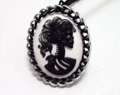 Gothic, necklace, chainmaille, cameo jewlery, cameo necklace, skeleton lady