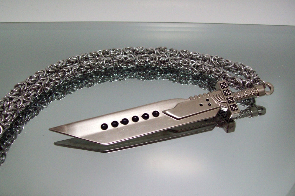 Mens necklace, Final Fantasy, chainmaille, necklace, sword, Cloud Strife, Buster sword, geekery, RPG, video game, geek, mens jewelry