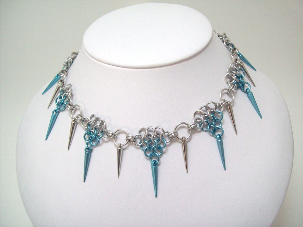 Sexy, spike, necklace, chainmaille choker, ladies necklace, Gothic jewelry, Gothic necklace, slave collar