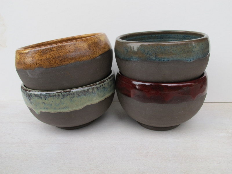 Handmade Stoneware Bowls // Ceramic Soup Bowls in Ruby Red, Mustard Yellow, Mint Green, & Rustic Blue