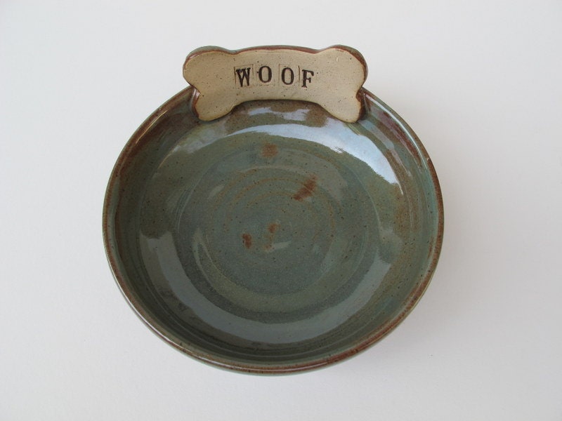 Ceramic Dog Bowl "Woof" // Pottery Pet Dish // Handmade Dog Dish