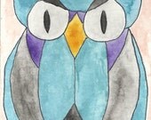 Little Blue Owl, Original ACEO, Artist Trading Card, ATC.