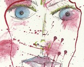 Bloody Girl Portrait.  Original ACEO, Artist Trading Card, ATC.