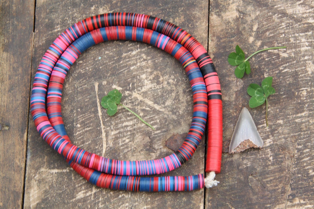 African Vinyl Record Disc Beads, Statement Necklace, Neon Pink, Blue, Red, 11.5x.5mm / Summer Festival Fashion, Craft Supplies