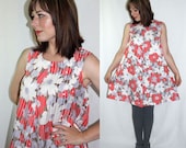 vtg 60s mod MINI DRESS coral & lavander floral print sleeveless BABYDOLL - c1060