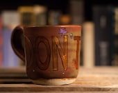 DON'T PANIC - The Hitchhiker's Guide to the Galaxy by Douglas Adams hand painted mug - Small, hand-thrown umber clay cup