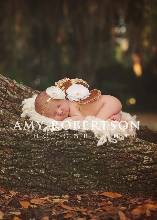 HEAVEN SENT Golden Angel Butterfly SET- Stunning -Straps Can be Added for Older Babies/Girls