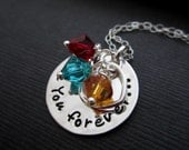 Personalized Necklace, Personalized Mom Necklace, Hand Stamped Mother Necklace, I Love you Forever Gift, Heart & Custom  Birthstone