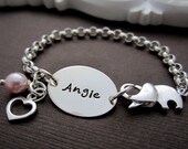 Little Girl Charm Bracelet, Baby girl Bracelets, personalized name Bracelet, Girl Name Bracelets Baptism Gift w/ Name & Heart Elephant clasp