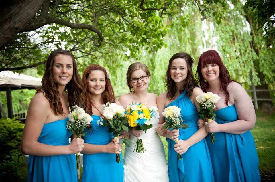Turquoise Blue Wrap Twist Knee Length Dress...67 Colors... Bridesmaids, Wedding, Honeymoon, Tropical,  Vacation