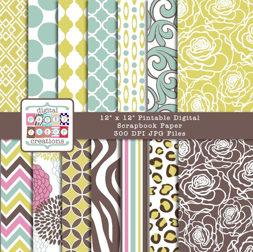 INSTANT DOWNLOAD Mod Print Digital Paper Pack - Animal Print, Chevron, Quatrefoil, Dots, Floral Il_170x135